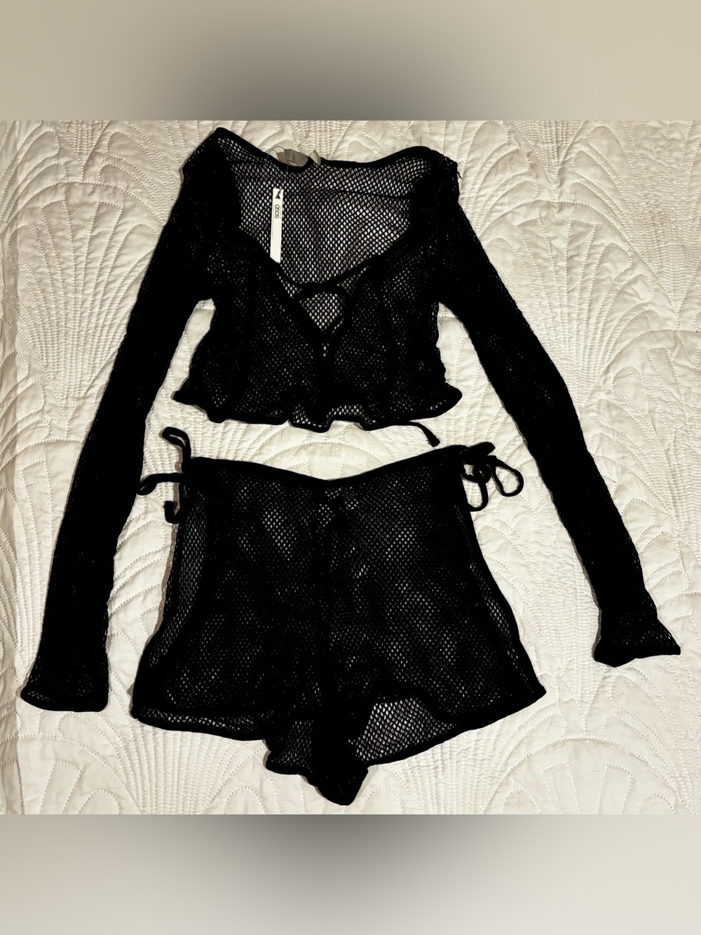 ASOS Black Mesh Two-Piece swim cover up . Size 6 (Small)